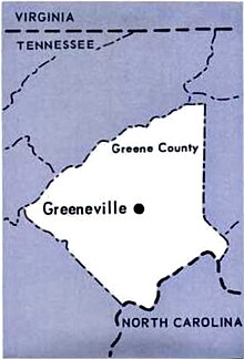 Greeneville within Greene County, Tennessee, as mapped in a 1967 U.S. Department of Commerce report Greeneville Greene County Tennessee in 1967 U.S. Department of Commerce report 01.jpg