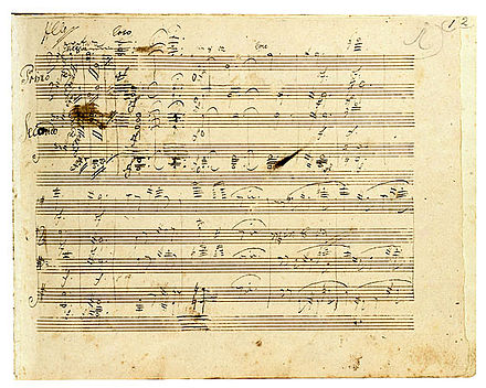 Manuscript of Beethoven's Grosse Fugue for piano four hands, part of the Juilliard Manuscript Collection