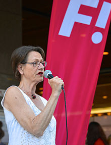 Gudrun Schyman speaks on behalf of the Feminist Initiative (Fi), 2014, in Stockholm. Gudrun Schyman, Fi, 2014, i Stockholm.jpg