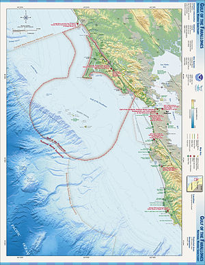 Map of the Gulf of the Farallones National Marine Sanctuary, showing the location of the Gulf itself within