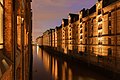 View of the Brooksfleet canal in the historic warehouse district Speicherstadt in Hamburg.