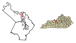 Posizione di Muldraugh nella contea di Hardin, Kentucky.