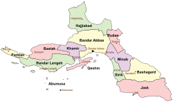 Location of Bandar Lengeh County in Hormozgan province