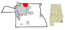 Houston County Alabama Incorporated und Unincorporated Bereiche Kinsey Highlighted.svg