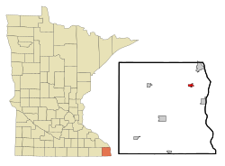 霍卡在休斯頓縣及明尼蘇達州的位置（以紅色標示）