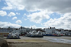 Looking inland at low tide, Ryde Hoverport Hovertravel fleet at Ryde.JPG