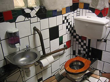 Men's toilet designed by artist and architect Hundertwasser