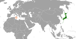 JapanとMaltaの位置を示した地図