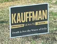 Kauffman senatorial campaign sign Jeremy Kauffman for Senate road sign.jpg