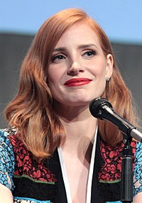 A photograph of Chastain at Crimson Peak panel at the 2015 San Diego Comic-Con