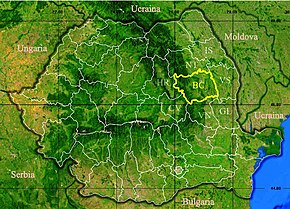 Harta României cu județul Bacău indicat