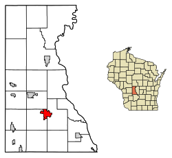 Juneau County Wisconsin Incorporated and Unincorporated areas Mauston Highlighted.svg