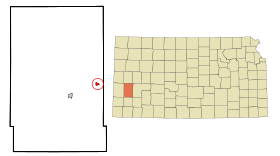 Kearny County Kansas Incorporated and Unincorporated areas Deerfield Highlighted.svg