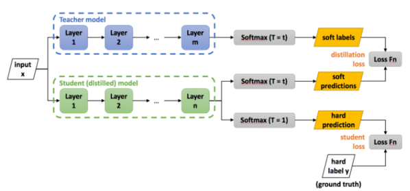 نمونه‌ای از معماری تقطیر دانش از مدل معلم به مدل دانش‌آموز