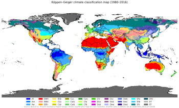 Map world Köppen climate map by Noemi Vergopolan et al.. Isotherm used is 0°C.