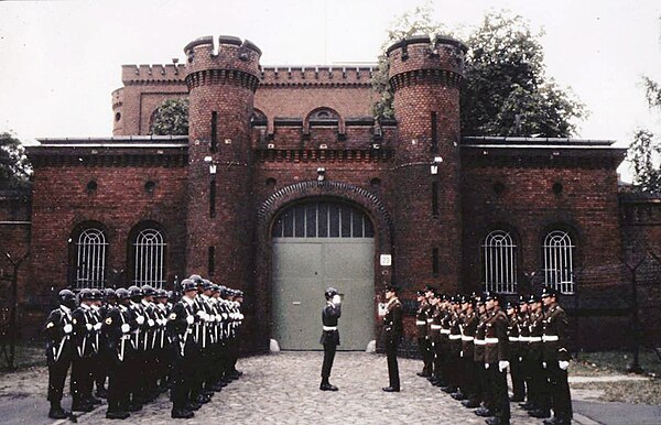 Changing the guard (US troops left and British right) at Spandau Prison
