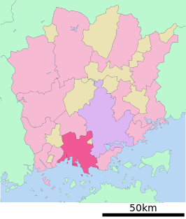 Situering van Kurashiki in de prefectuur Okayama