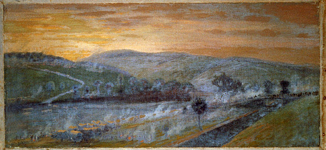 Escape of the Army of Virginia, commanded by General Lee, over the Potomac River near Williamsport, painting by Edwin Forbes