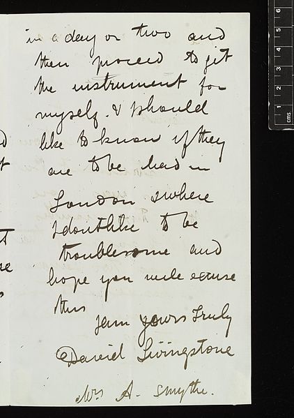 File:Letter from David Livingstone 1841 to 1865 Wellcome L0037619.jpg