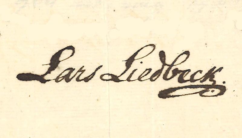 File:Liedbeck, Lars (namnteckning på brev 1745-11-09).jpg