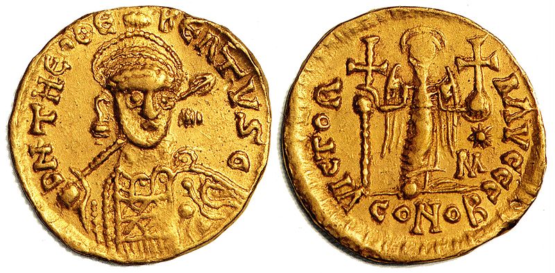 File:Münze Gold Solidus Theudebert I um 534.jpg