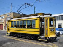 Ex-Porto car 180 on Main St in 2010 Main Street Trolley Depot Memphis TN 07 MATA Trolley.jpg