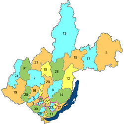 Location of Nizhneilimsky District (#18) in northwest Irkutsk Oblast