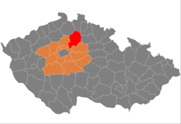 Mladá Boleslavs läge i Mellersta Böhmen i Tjeckien