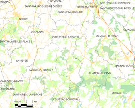 Mapa obce Saint-Priest-Ligoure