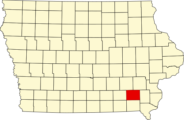 Location of Jefferson County in Iowa Map of Iowa highlighting Jefferson County.svg