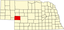 Location of Keith County in Nebraska Map of Nebraska highlighting Keith County.svg