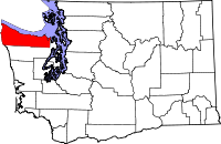 クララム郡の位置を示したワシントン州の地図