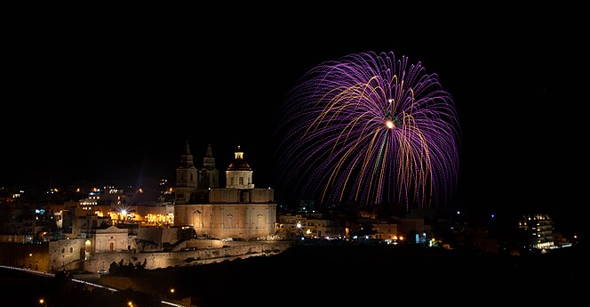 Fireworks over Mellieħa Church and Sanctuary Photographer: Abby Theuma