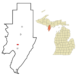 Menominee County Michigan Incorporated and Unincorporated areas Daggett Highlighted.svg