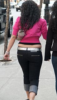 Muffin top Overhanging fat that spills over the waistline of pants or skirts