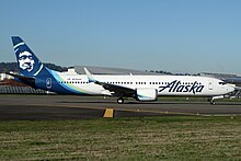 The 737 MAX 9 involved in the decompression of Alaska Airlines Flight 1282 N704AL 2023-10-28 KBFI.jpg