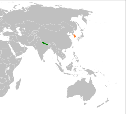 Map indicating locations of Nepal and South Korea