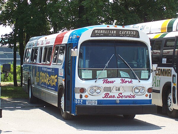 A restored GM "New Look" bus of the former New York Bus Service (now the MTA)