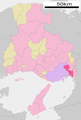 Lokasi Nishinomiya di Prefektur Hyōgo