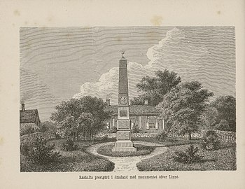 Monumentet över Linné, illustration i boken "Nordiska tavlor" utgiven 1865.
