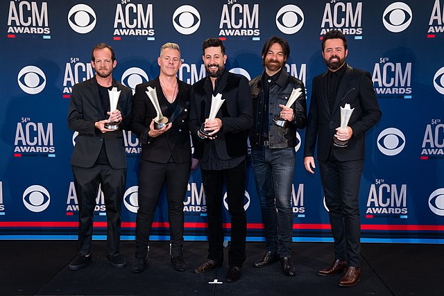 Old Dominion at the 54th Academy of Country Music Awards. From left to right: Whit Sellers, Trevor Rosen, Matthew Ramsey, Geoff Sprung, and Brad Tursi