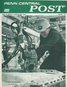 The February 1970 PC employee newsletter cover shows a sheet metal worker constructing a new boxcar. PCPost 197002XX.png