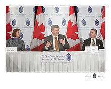 Former Prime Minister of Canada, Stephen Harper, participates in a public policy roundtable at the C. D. Howe Institute. PM at cd howe.jpg