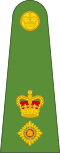 The rank insignia of a Papua New Guinean Colonel (left), Lieutenant-Colonel (centre), and Major (right) of the Land Element of the Papua New Guinea Defence Force featuring the St Edward's Crown