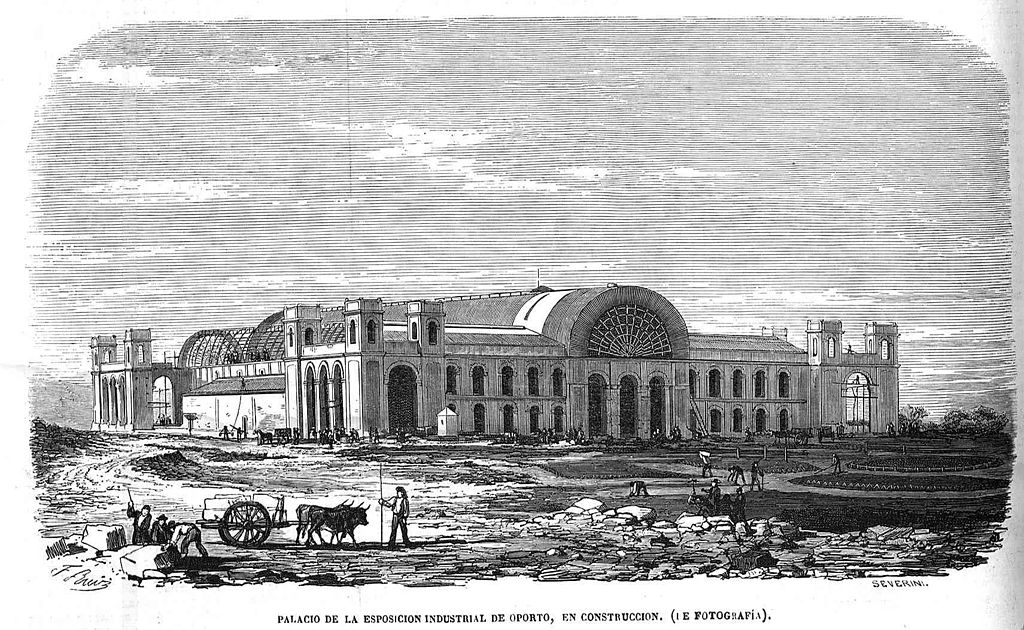 Palais de Cristal de Porto en construction dans le jardin en 1865.