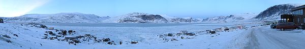 Panorama of Pangnirtung Fiord in winter