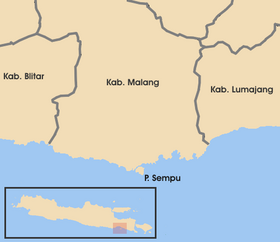 Locatie van het eiland Sempu ten opzichte van Java