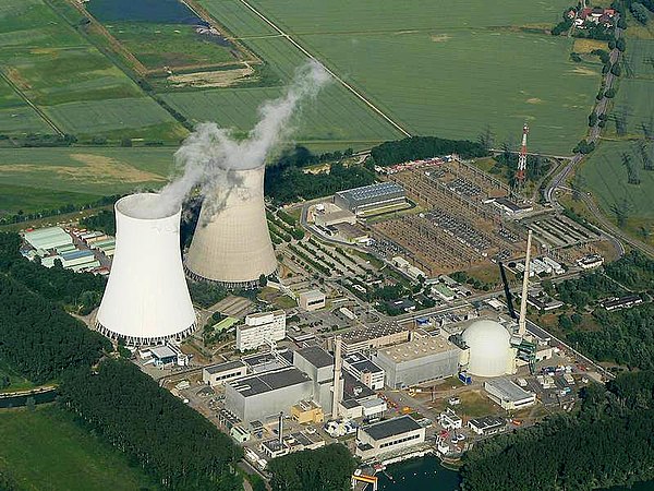 The cooling towers of the Philippsburg Nuclear Power Plant in Germany