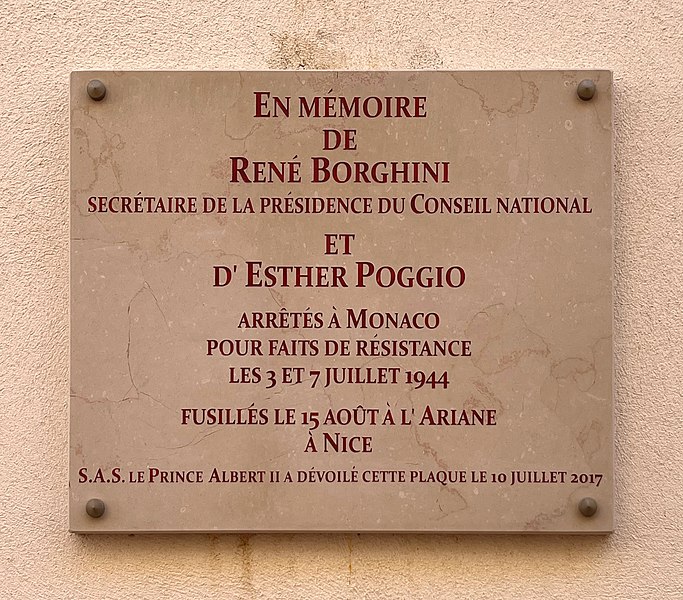 File:Plaque à René Borghini et Esther Poggio à Monaco (ruelle Chanoine Georges Franzi).jpg
