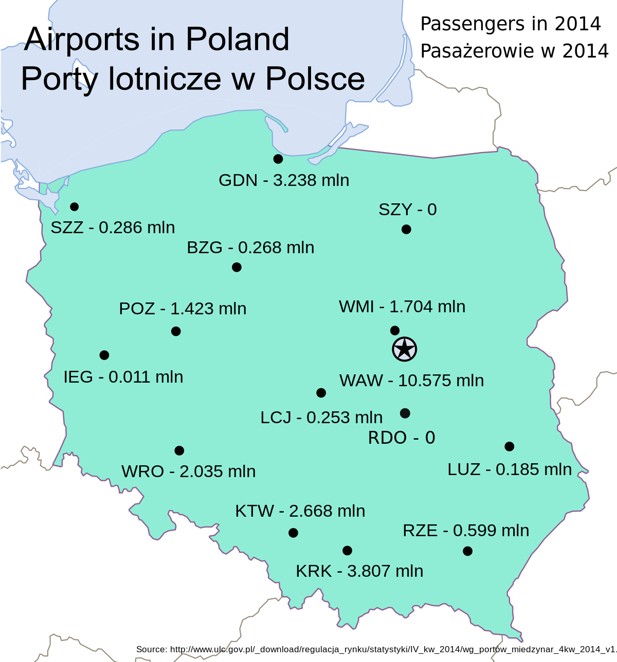 flughäfen polen karte Liste Der Internationalen Flughafen In Polen Wikipedia flughäfen polen karte